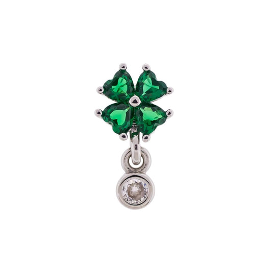 CZ Crystal Shamrock with Dangling Gem Barbell Stud - 316L Stainless Steel