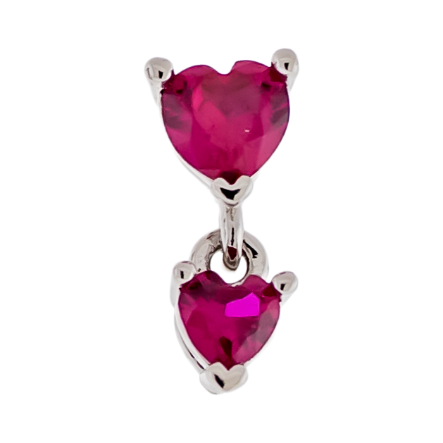 CZ Crystal Double Dangling Heart Barbell Stud - 316L Stainless Steel