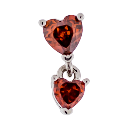 CZ Crystal Double Dangling Heart Barbell Stud - 316L Stainless Steel