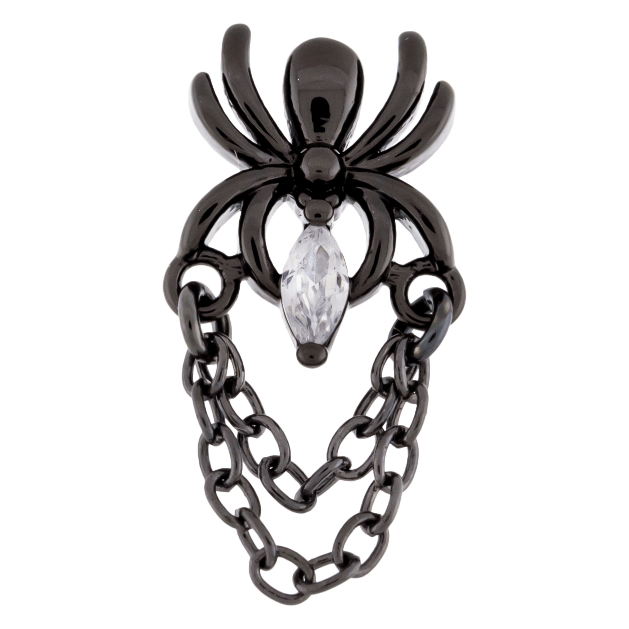 CZ Crystal Spider with Dangling Chains Barbell Stud - 316L Stainless Steel