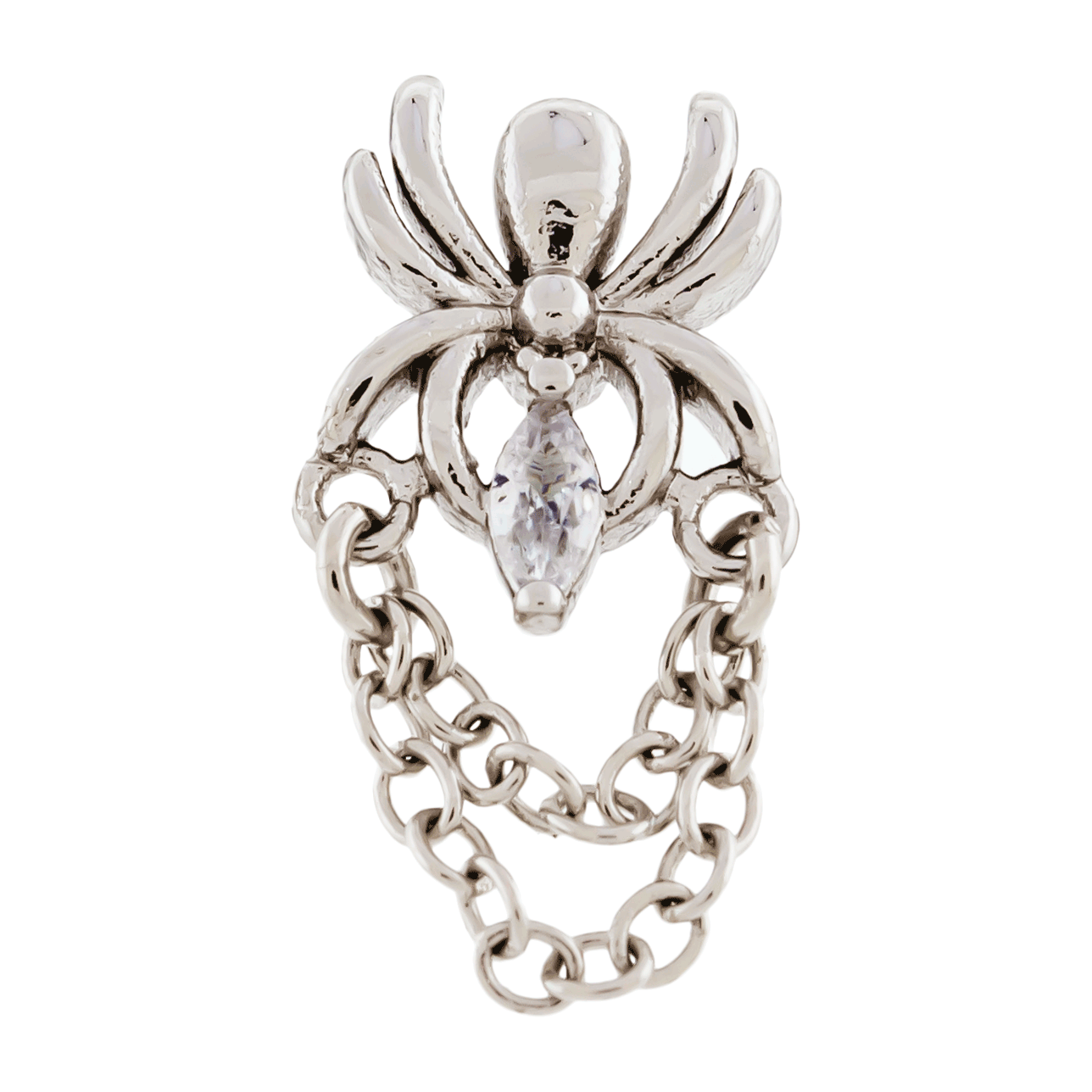 CZ Crystal Spider with Dangling Chains Barbell Stud - 316L Stainless Steel