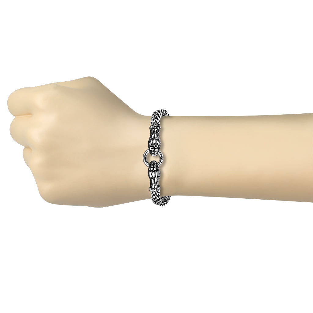 Snake Head Ends Wheat Chain Bracelet - 316L Stainless Steel