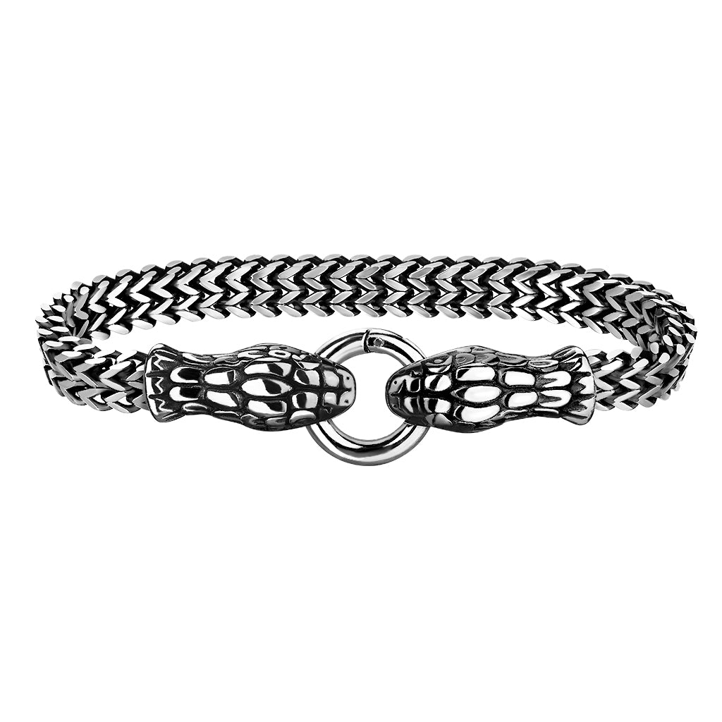 Snake Head Ends Wheat Chain Bracelet - 316L Stainless Steel