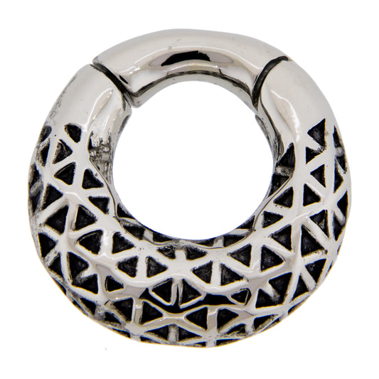 Textured Geometric Pattern Hinged Clicker Ring for Stretched Piercings - 316L Stainless Steel