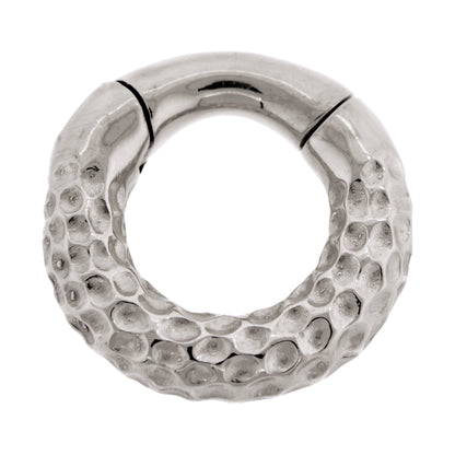 Hammered Texture Hinged Clicker Ring for Stretched Piercings - 316L Stainless Steel