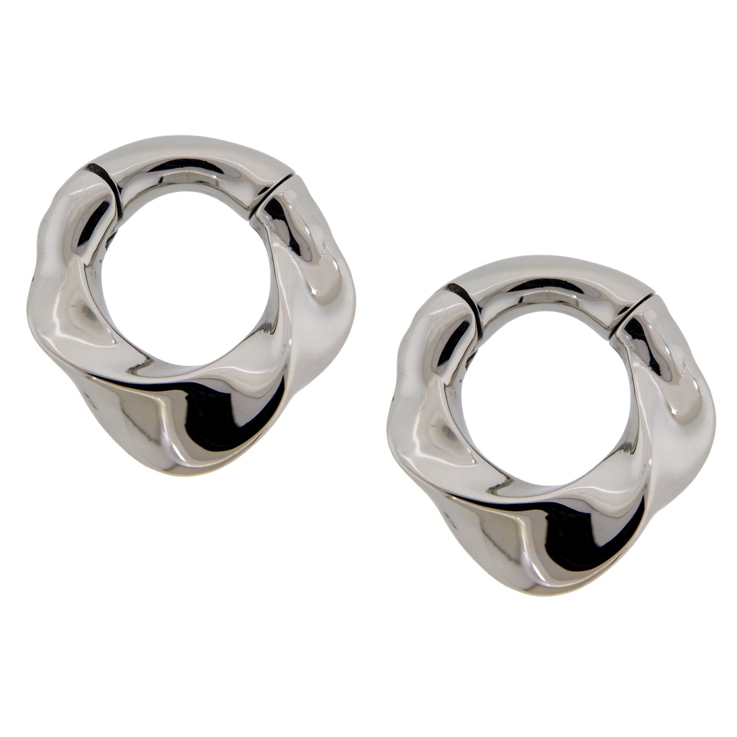 Wavy Twisted Hinged Clicker Rings for Stretched Piercings - Pair - 316L Stainless Steel