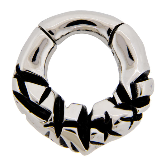 Crinkled Texture Design Hinged Clicker Ring for Stretched Piercings - 316L Stainless Steel