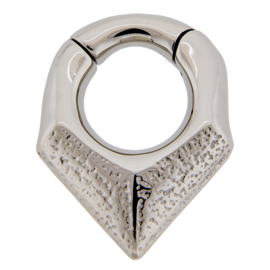 Textured V-Shaped Hinged Clicker Ring for Stretched Piercings - 316L Stainless Steel