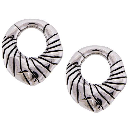 Ripple Texture Design Pointed Hinged Clicker Rings for Stretched Piercings - Pair - 316L Stainless Steel