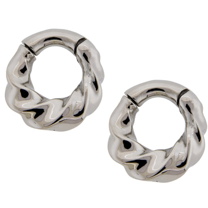 Spiral Twist Hinged Clicker Rings for Stretched Piercings - Pair - 316L Stainless Steel