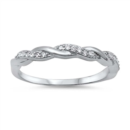 CZ Crystal Braided Twist Ring - 925 Sterling Silver