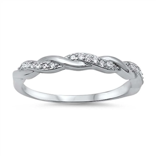 CZ Crystal Braided Twist Ring - 925 Sterling Silver