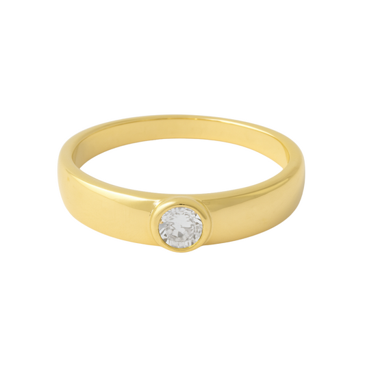 Bezel Set Round CZ Crystal Ring - Gold Plated 925 Sterling Silver