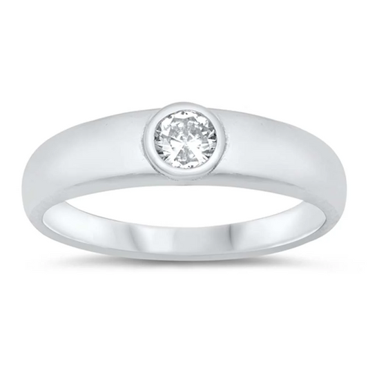 Bezel Set Round CZ Crystal Ring - 925 Sterling Silver