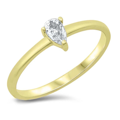 Pear Shaped CZ Crystal Ring - Gold Plated 925 Sterling Silver