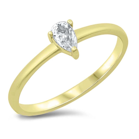 Pear Shaped CZ Crystal Ring - Gold Plated 925 Sterling Silver