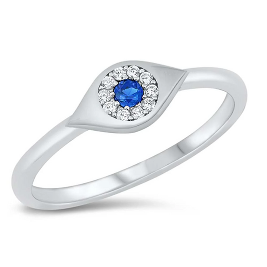 CZ Crystal Blue Evil Eye Ring - 925 Sterling Silver