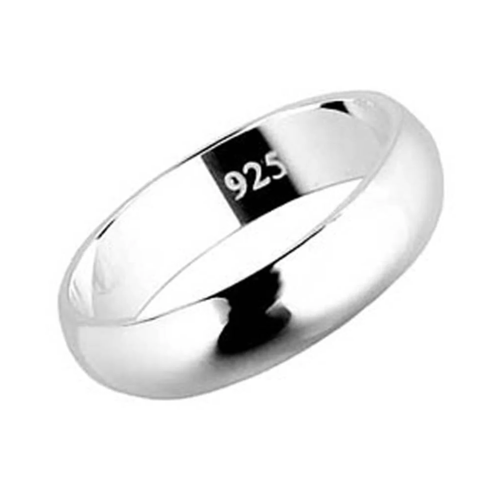 Polished 4mm Plain Band Ring - 925 Sterling Silver