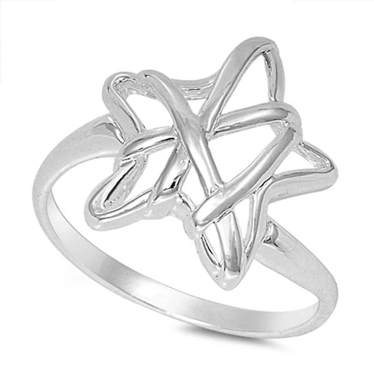 Criss Cross Wire Star Ring - 925 Sterling Silver