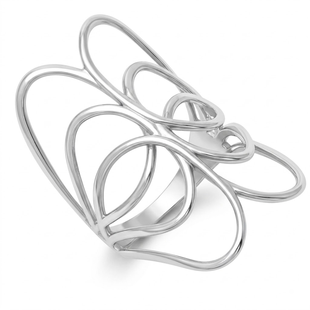 Abstract Loop Swirl Statement Ring - 925 Sterling Silver