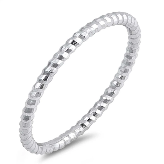 Thin Stackable Diamond Cut Ring - 925 Sterling Silver