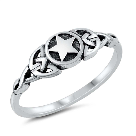 Celtic Knot Star Center Ring - Oxidized 925 Sterling Silver