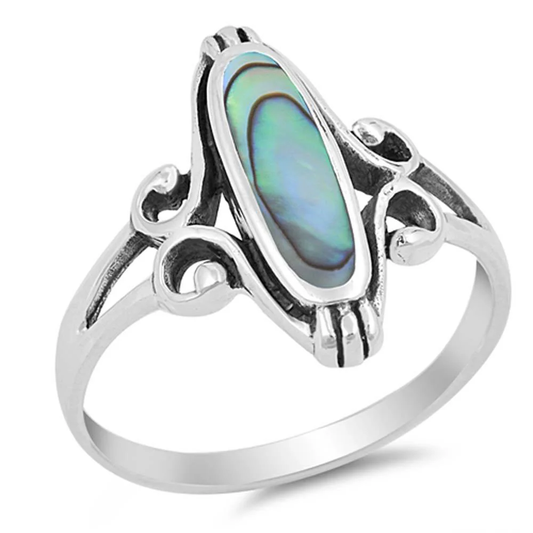 Long Oval Abalone Statement Ring - 925 Sterling Silver