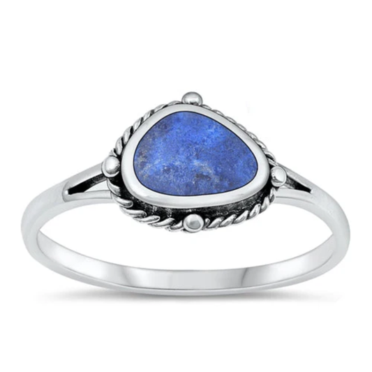 Triangular Blue Lapis Stone Ring - Oxidized 925 Sterling Silver