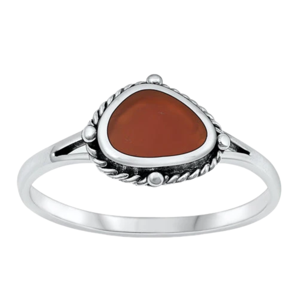 Triangular Red Agate Stone Ring - Oxidized 925 Sterling Silver