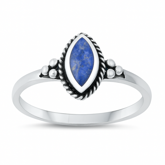 Marquise Shaped Blue Lapis Stone Ring - Oxidized 925 Sterling Silver