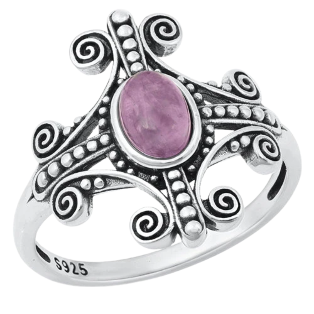 Amethyst Cross Ring - Oxidized 925 Sterling Silver