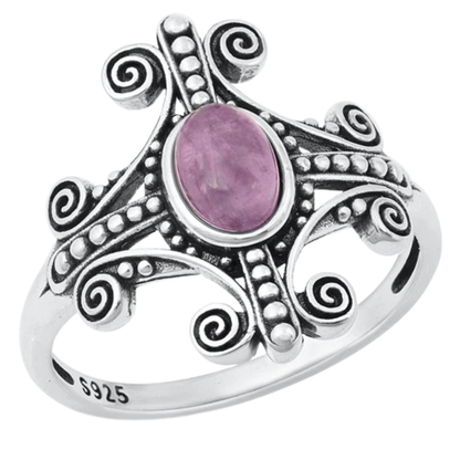Amethyst Cross Ring - Oxidized 925 Sterling Silver