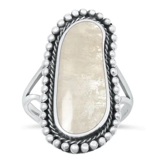 Asymmetrical Oval Moonstone Statement Ring - Oxidized 925 Sterling Silver