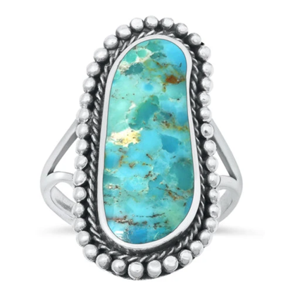 Asymmetrical Oval Turquoise Stone Statement Ring - Oxidized 925 Sterling Silver
