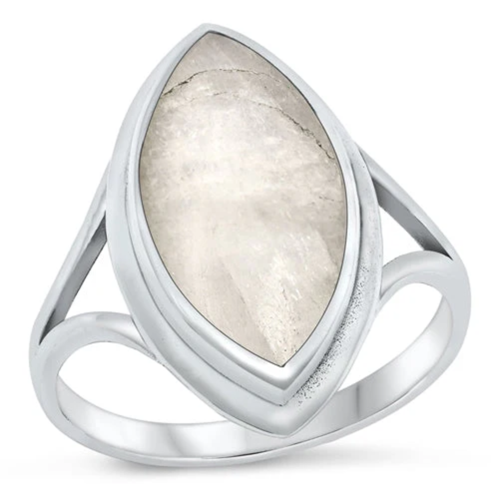 Marquise Cut Moonstone Ring - Oxidized 925 Sterling Silver