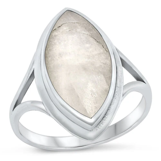 Marquise Cut Moonstone Ring - Oxidized 925 Sterling Silver