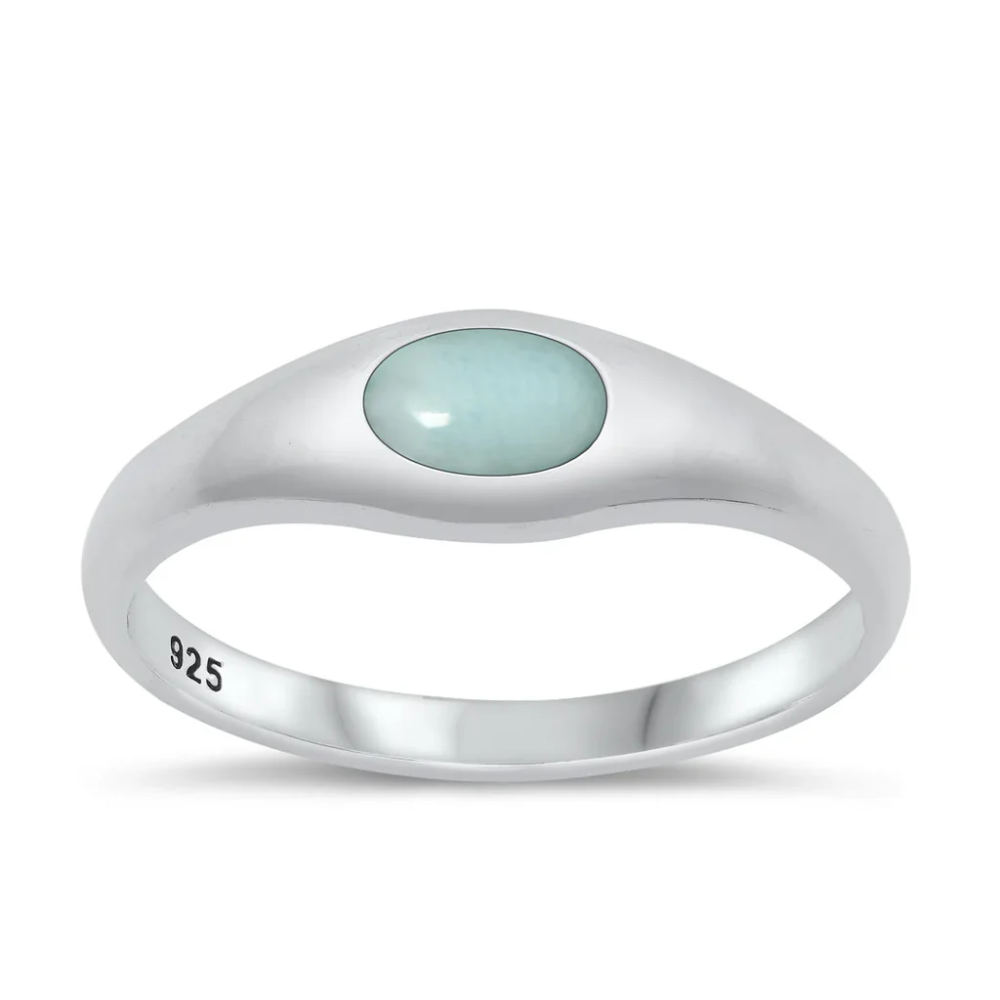 Oval Larimar Stone Ring - 925 Sterling Silver