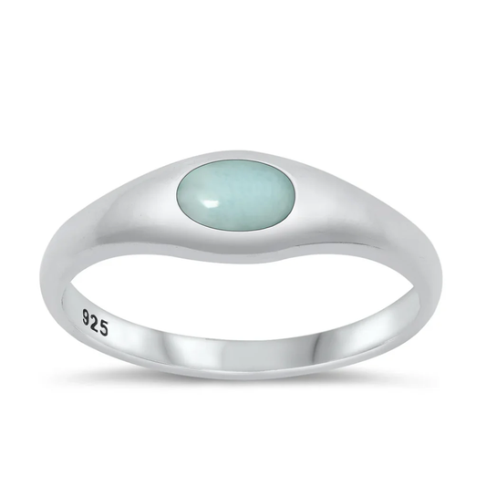 Oval Larimar Stone Ring - 925 Sterling Silver