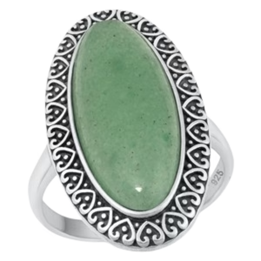 Oval Green Jade Statement Ring - Oxidized 925 Sterling Silver