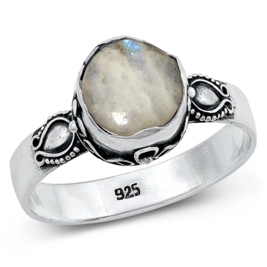 Bali Moonstone Statement Ring - Oxidized 925 Sterling Silver
