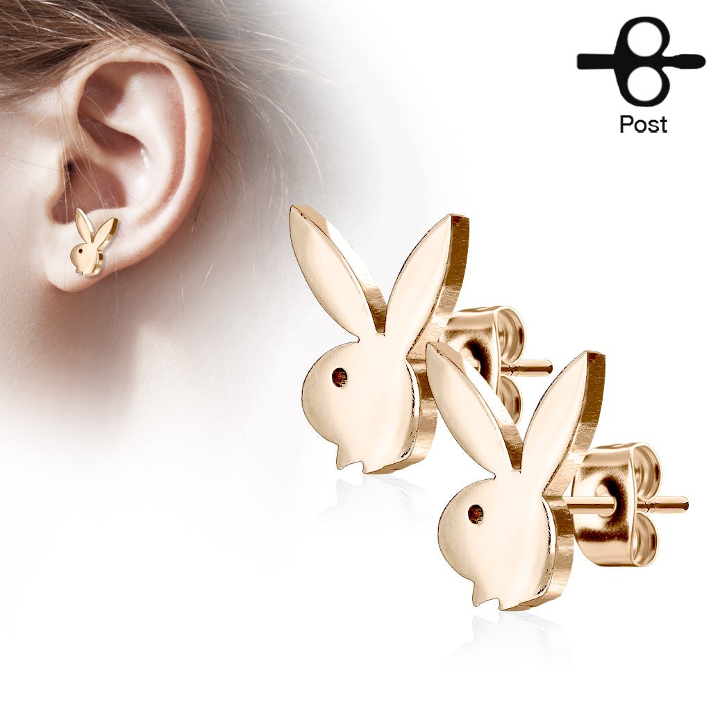 Playboy Bunny Stud Earrings - Pair - 316L Stainless Steel