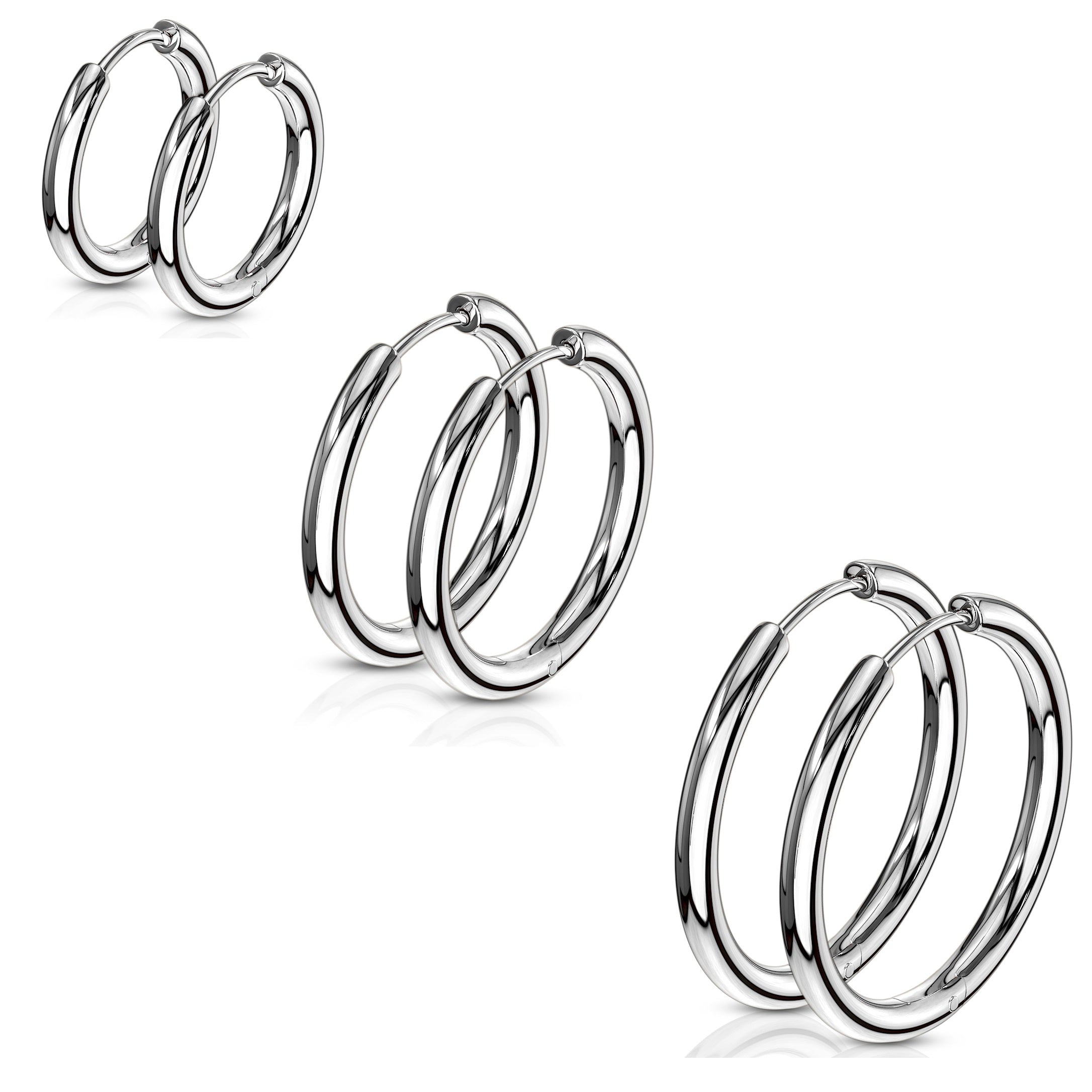 Primal Steel Stainless Steel 3mm Hinged Hoop Earrings - Walmart.com