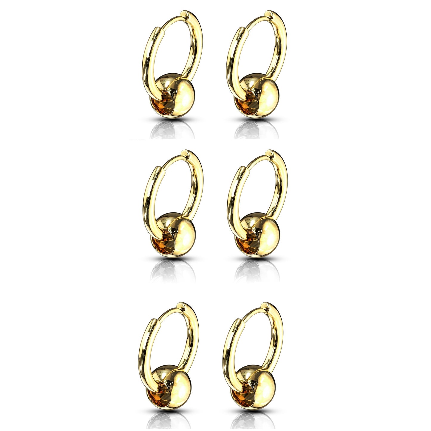 Faux Captive Bead Hinged Hoop Earrings - 316L Stainless Steel - Pair