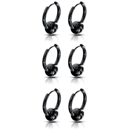 Set of 3 Pairs of Faux Captive Bead Hinged Hoop Earrings - 316L Stainless Steel