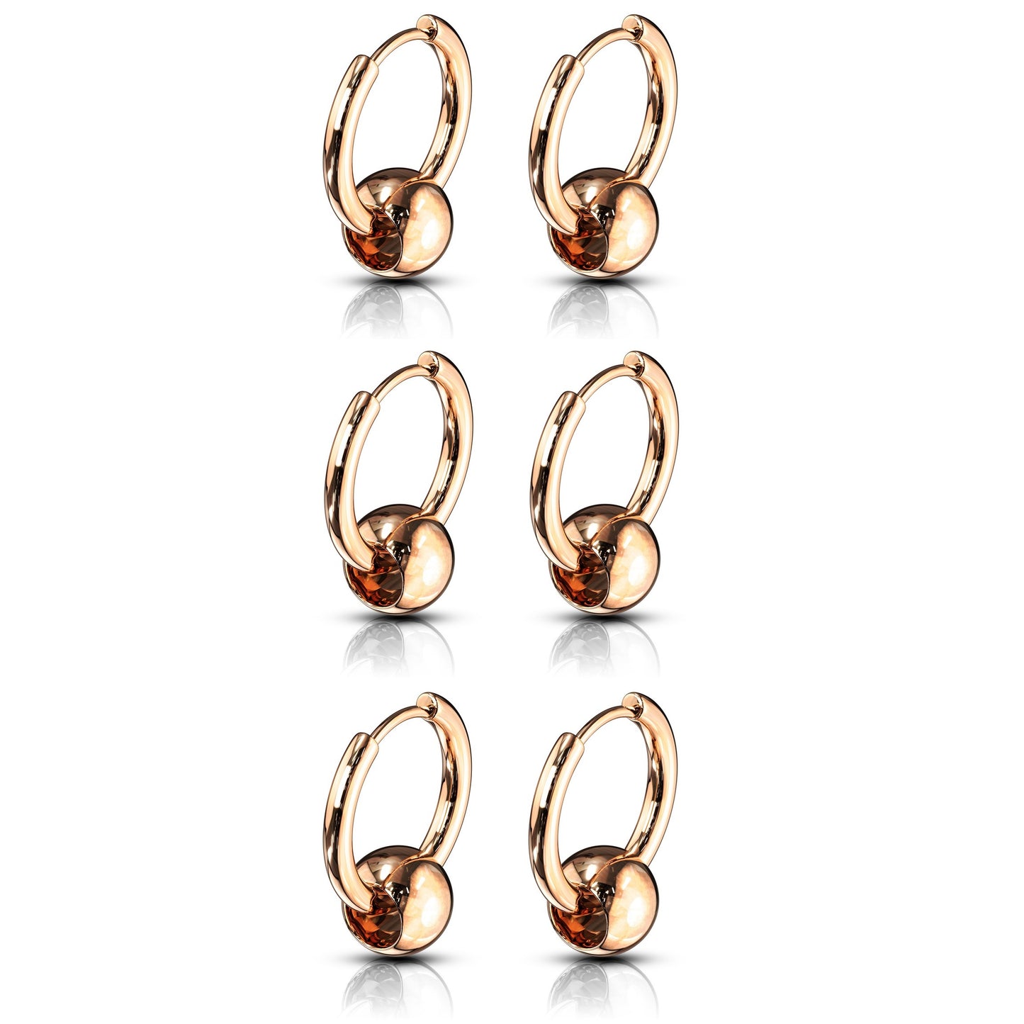 Set of 3 Pairs of Faux Captive Bead Hinged Hoop Earrings - 316L Stainless Steel