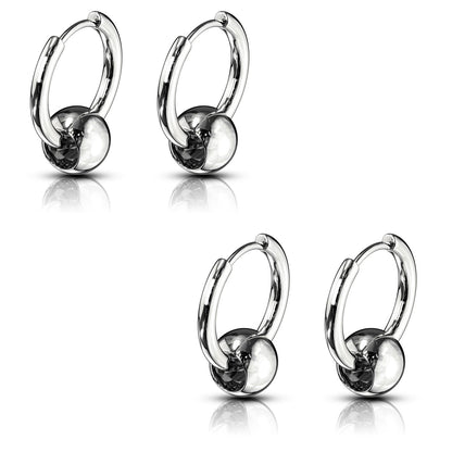 Faux Captive Bead Hinged Hoop Earrings - 316L Stainless Steel - Pair