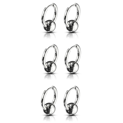 Set of 3 Pairs of Faux Captive Bead Hinged Hoop Earrings - 316L Stainless Steel