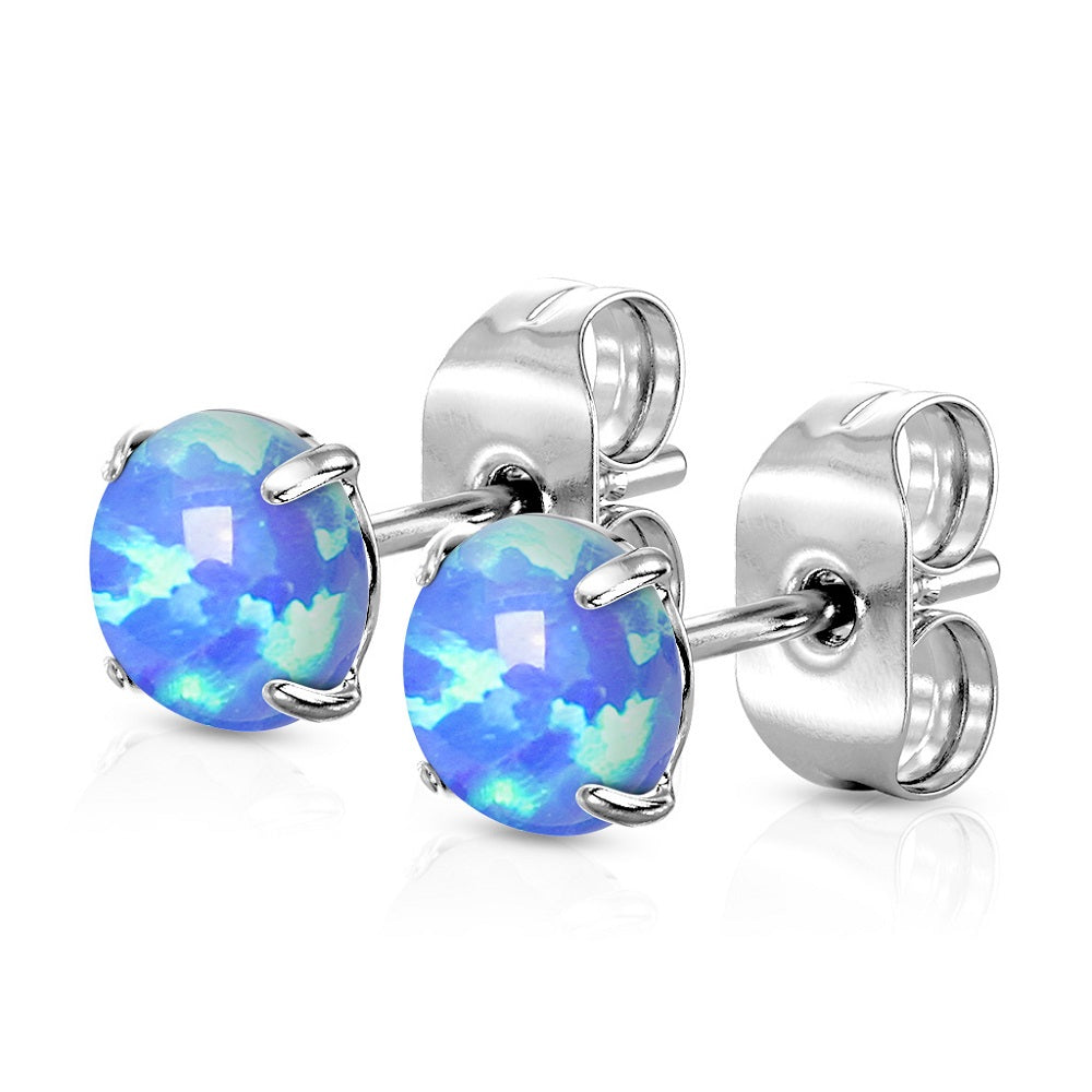 Prong Set Synthetic Opal Stud Earrings  - 316L Stainless Steel