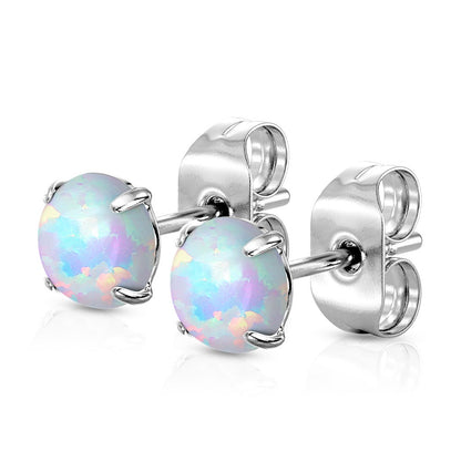 Prong Set Synthetic Opal Stud Earrings  - 316L Stainless Steel