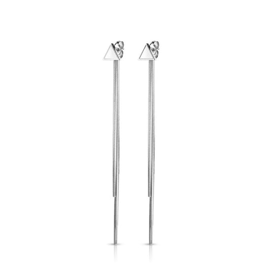 Enamel Triangle with Dangling Chains Earrings - 316L Stainless Steel